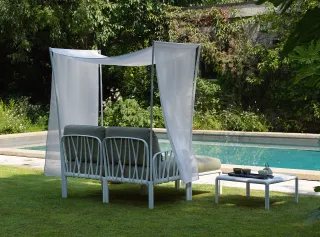 A modular sofa with a sunshade