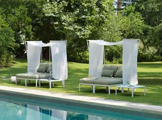 A modular sofa with a sunshade