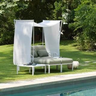 A modular sofa with a sunshade